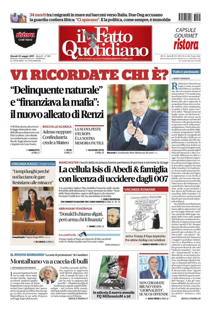 Copertina di giovedì 25 maggio 2017