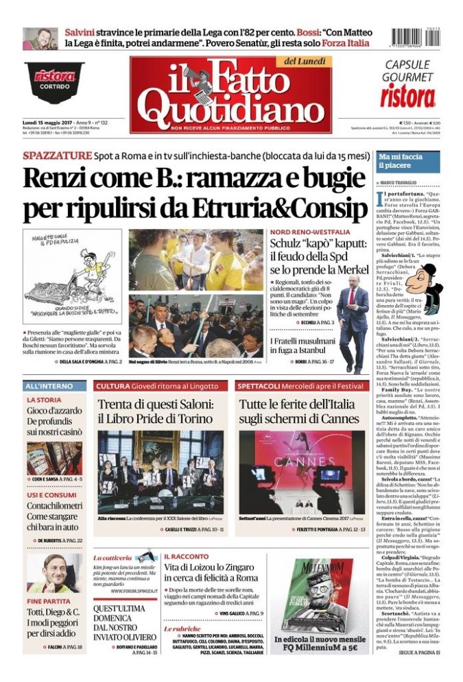 Copertina di lunedì 15 maggio 2017