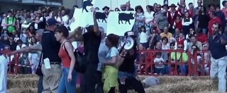 Copertina di Pavia, animalisti interrompono il palio dei maiali. Il pubblico insorge