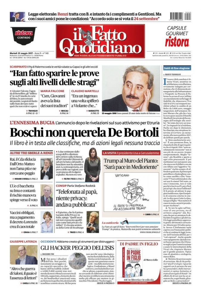 Copertina di martedì 23 maggio 2017