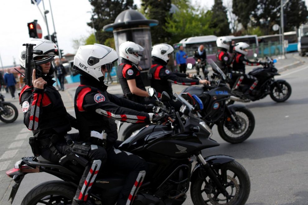 Turkish police ride motorcycles during the May Day in Istanbul, Turkey May 1, 2017. REUTERS/Murad Sezer