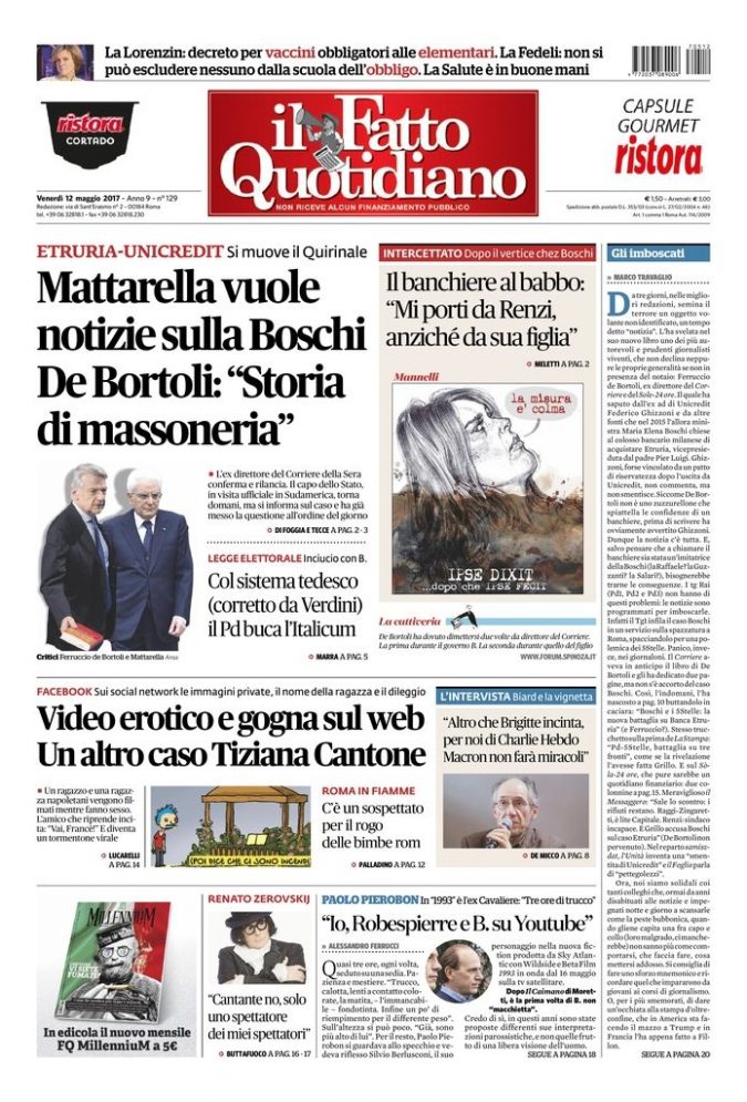 Copertina di venerdì 12 maggio 2017