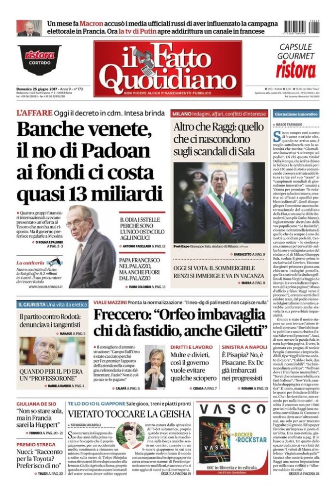 Copertina di domenica 25 giugno 2017