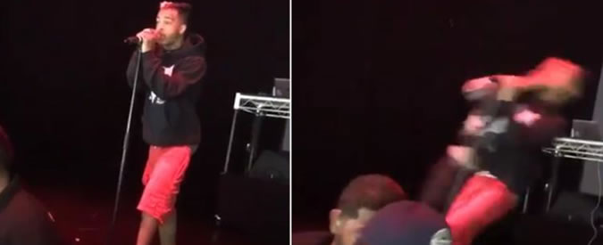 Copertina di Sale sul palco e stende il rapper, e si scatena la rissa. Il motivo? Forse una “dissing” col rivale Rob Stone