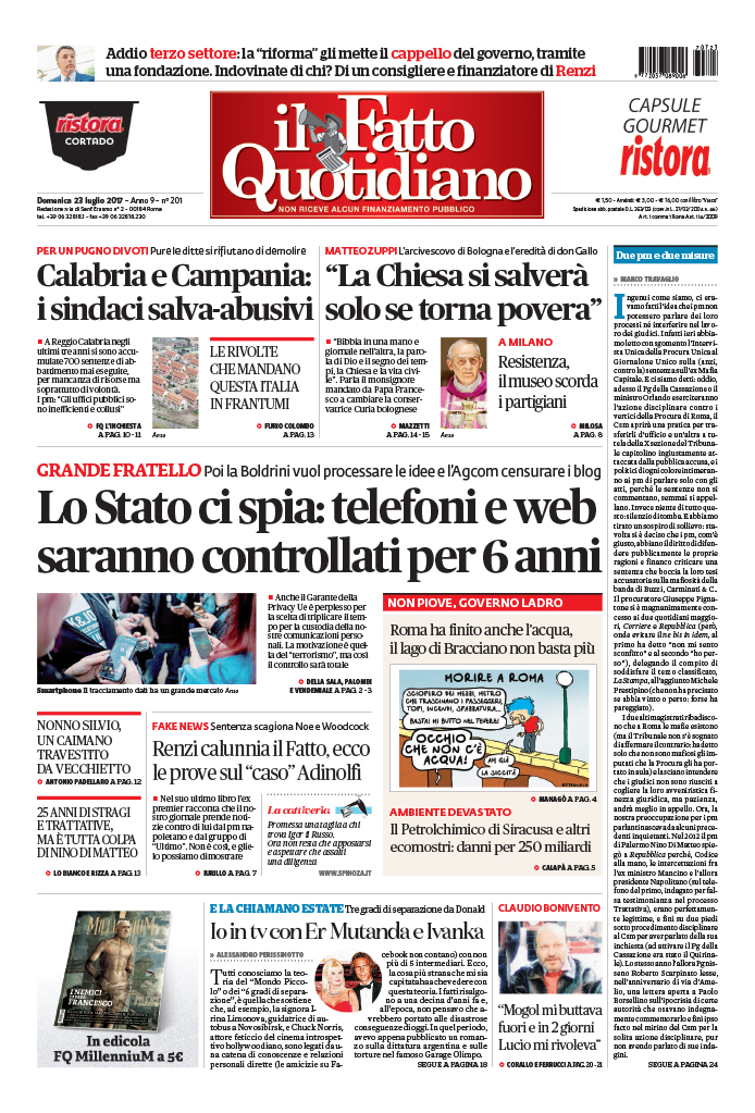 Lo Stato ci spia: telefoni e web saranno controllati per 6 anni