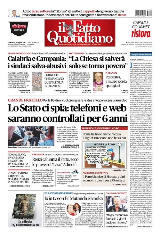 Copertina di domenica 23 luglio 2017