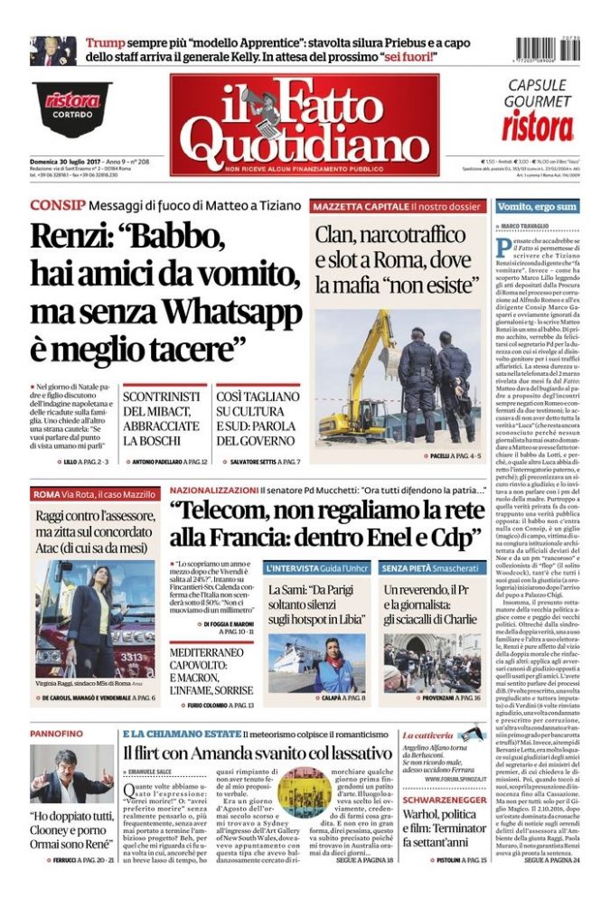 Copertina di domenica 30 luglio 2017