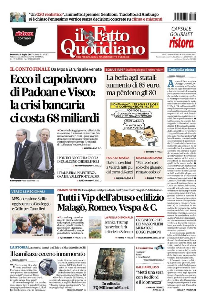 Copertina di domenica 9 luglio 2017