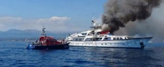 Copertina di Nizza, a fuoco lo yacht dell’imprenditrice Diana Bracco: le immagini del salvataggio