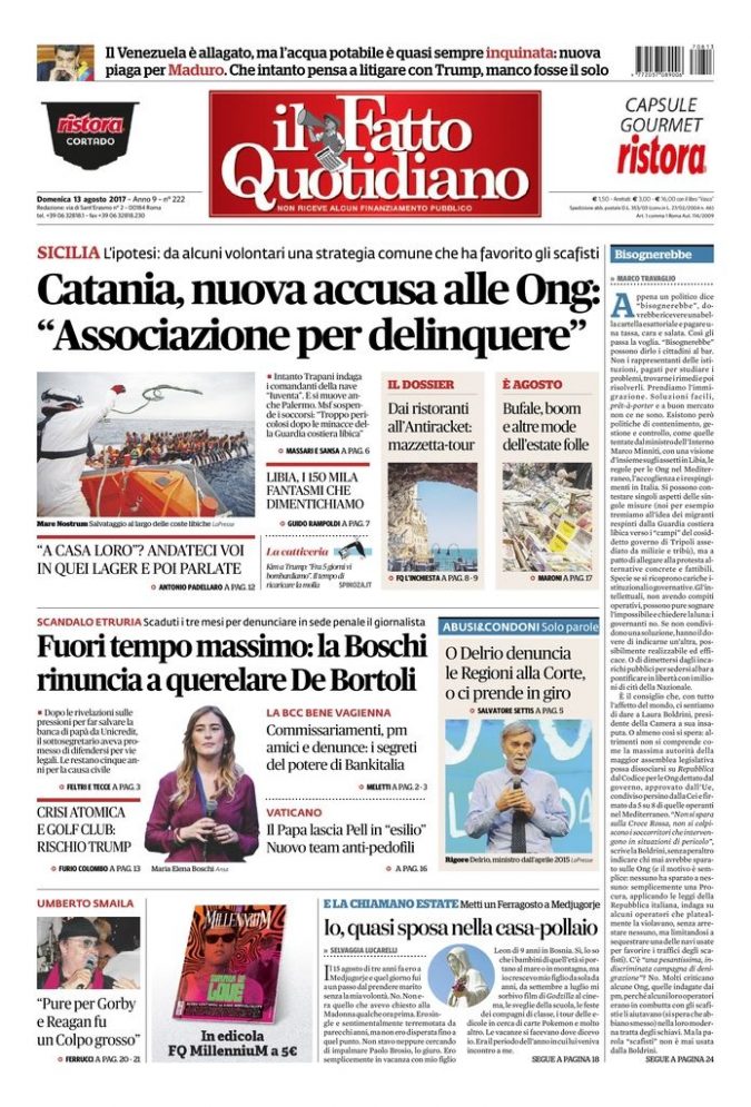 Copertina di domenica 13 agosto 2017