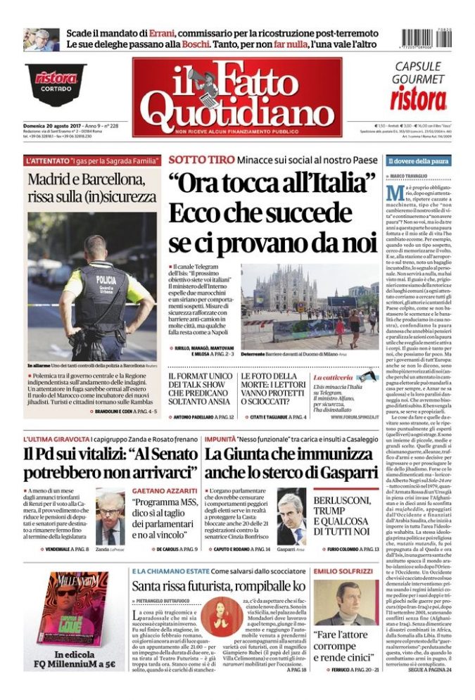 Copertina di domenica 20 agosto 2017