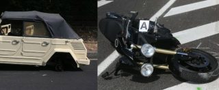 Copertina di Milano, auto d’epoca perde ruota che colpisce e uccide un motociclista sul cavalcavia del Ghisallo