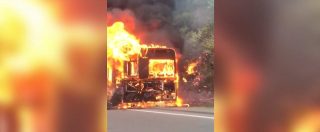 Copertina di Autobus in fiamme e sull’autostrada si scatena l’inferno