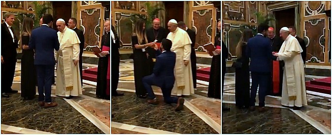 Copertina di Sorpresa in Vaticano: deputato chiede la mano davanti a Papa Francesco. Ed ecco come reagisce Bergoglio