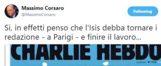 Copertina di “L’Isis torni in redazione a finire il lavoro”. È il tweet del deputato Massimo Corsaro contro la satira di Charlie Hebdo