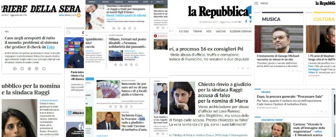 Copertina di Roma, la richiesta di rinvio a giudizio per Raggi apre i principali siti italiani: ma per Sala la notizia fu nascosta