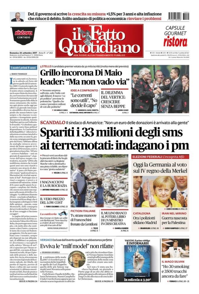 Copertina di domenica 24 settembre 2017