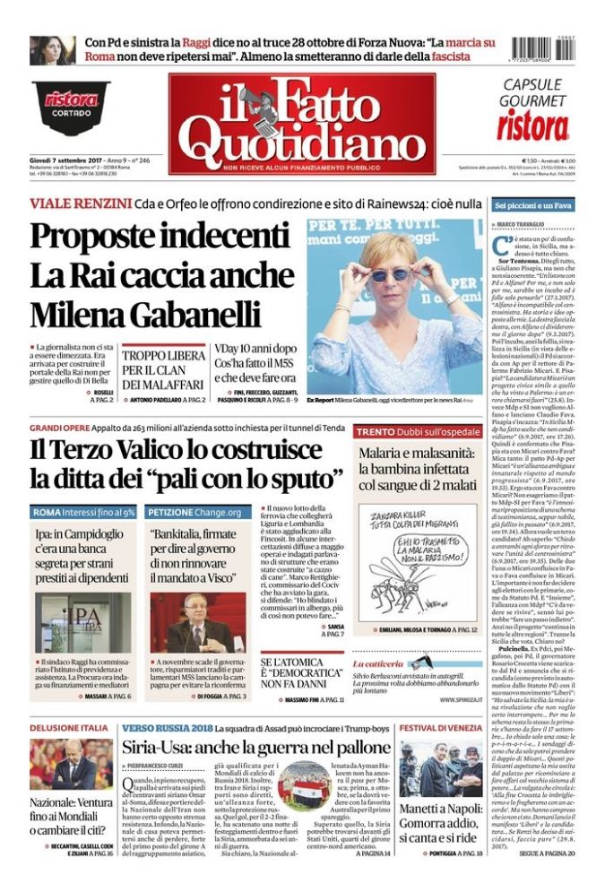 Copertina di giovedì 7 settembre 2017