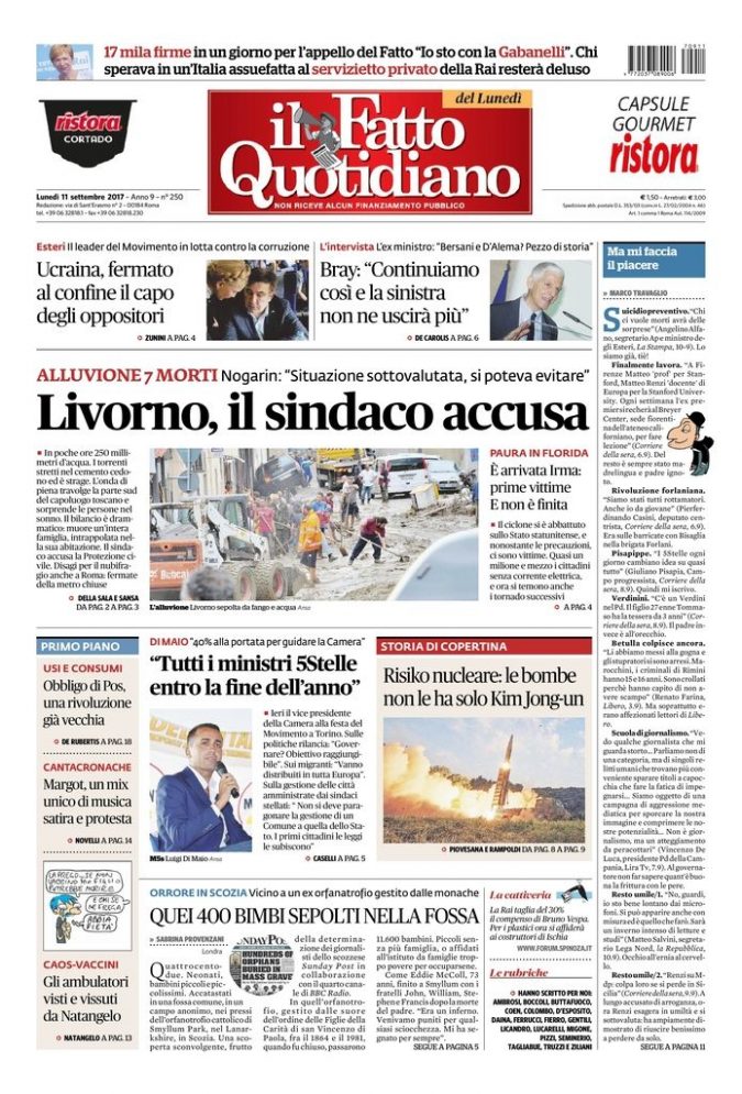 Copertina di lunedì 11 settembre 2017