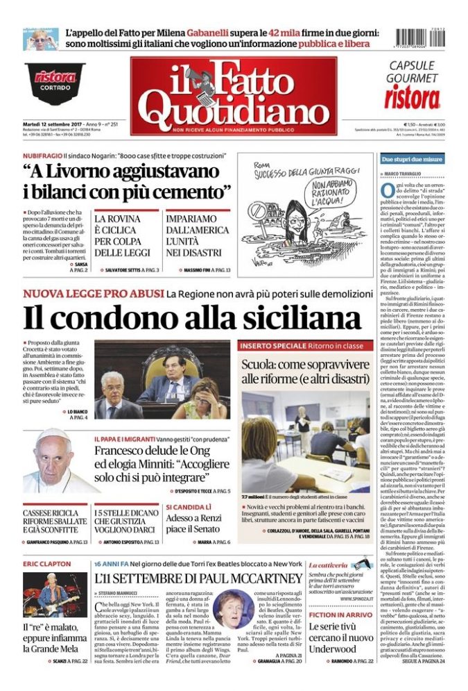 Copertina di martedì 12 settembre 2017