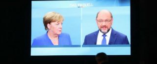 Copertina di Elezioni Germania, il confronto in tv: Schulz attacca e vince il duello, Merkel si difende e vince nei sondaggi