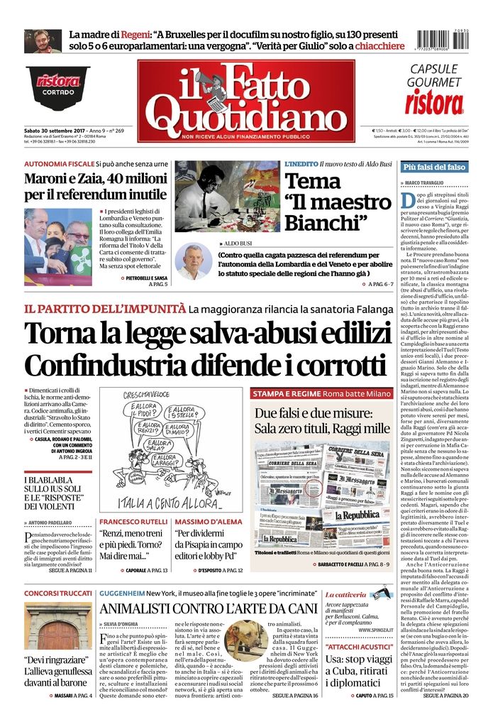 Sabato 30 settembre 2017 - il fatto quotidiano