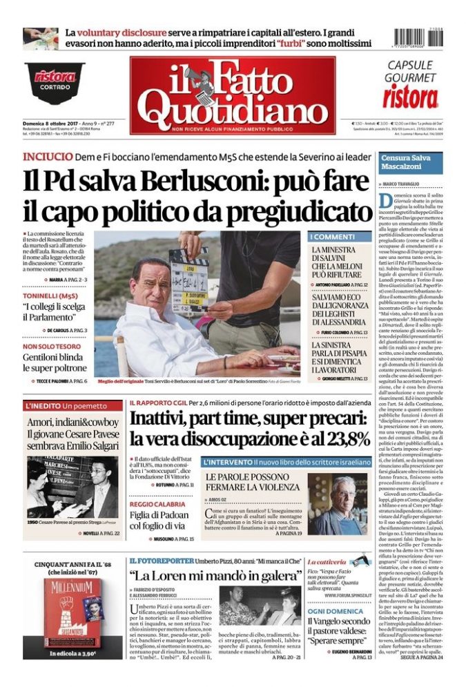 Copertina di domenica 8 ottobre 2017