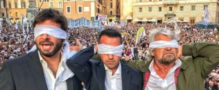 Copertina di Rosatellum, Grillo bendato alla piazza M5s: “Hanno velocità degli scippatori”. Di Battista: “Mattarella stia attento”