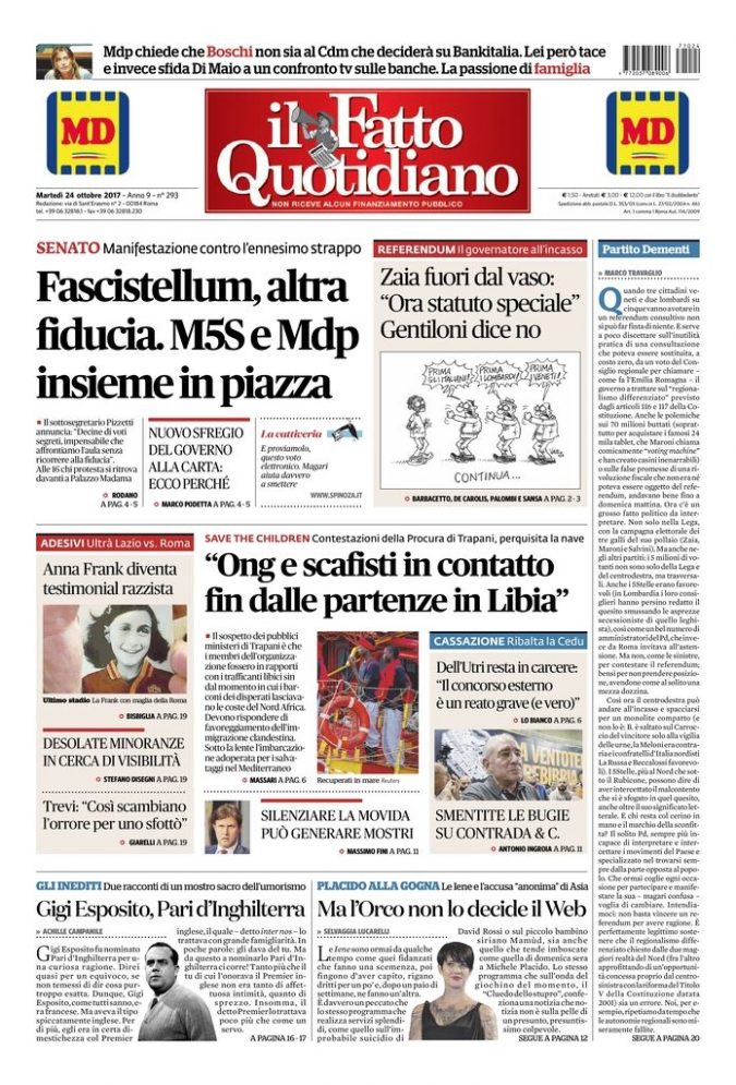 Copertina di martedì 24 ottobre 2017