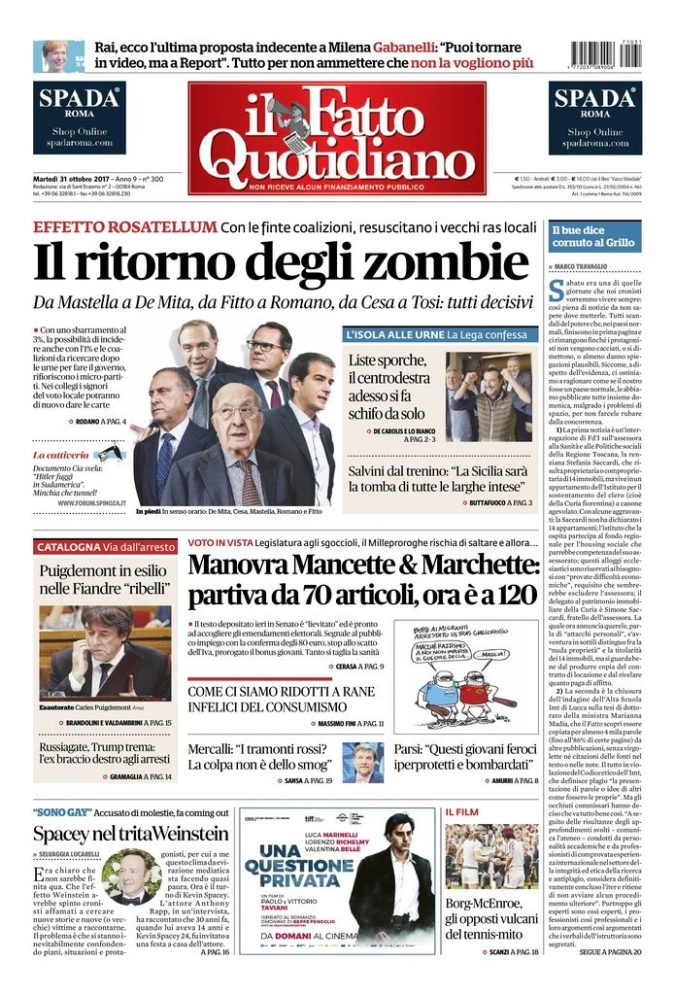 Copertina di martedì 31 ottobre 2017