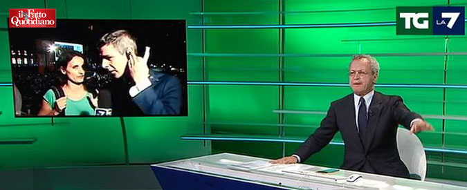 Copertina di Voto Catalogna, Mentana a Celata: “Stai rimorchiando? Una scena terribile”. Tutte le gag del direttore del TgLa7