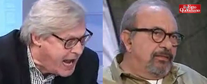 Copertina di Berlusconi, la sfuriata di Sgarbi contro Vauro: “Vergognati tu e la Merlino, testa di c…”