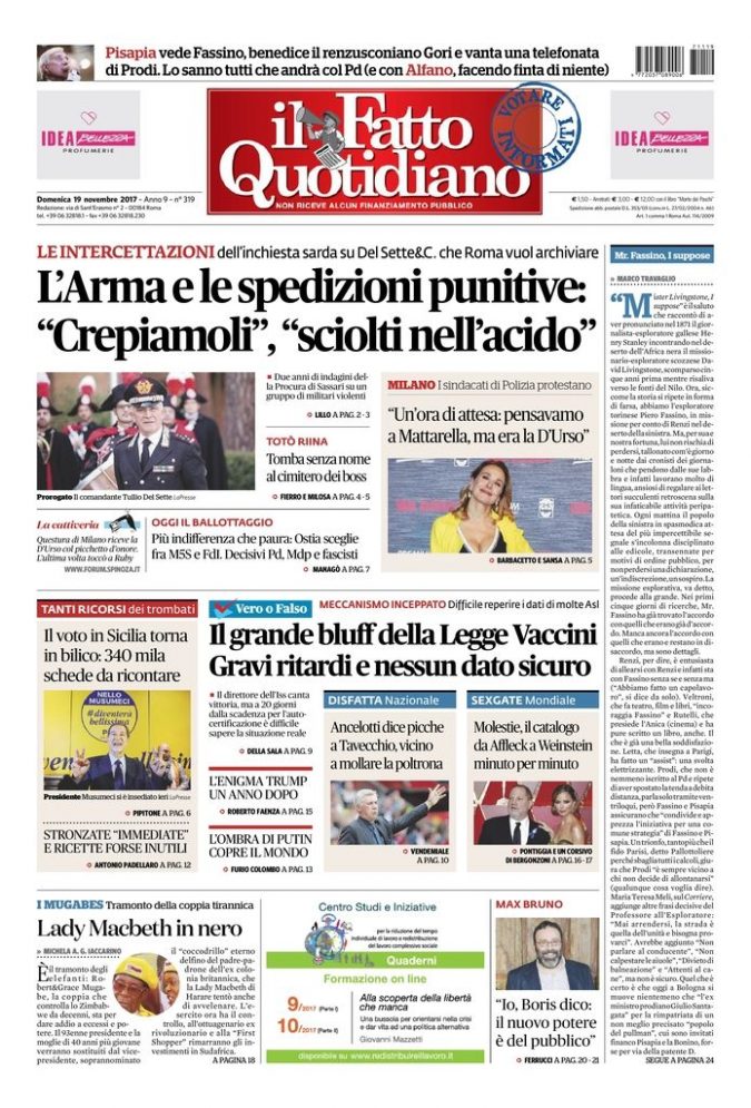 Copertina di domenica 19 novembre 2017