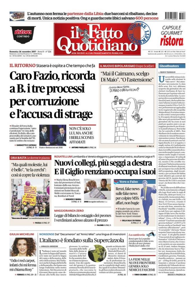 Copertina di domenica 26 novembre 2017