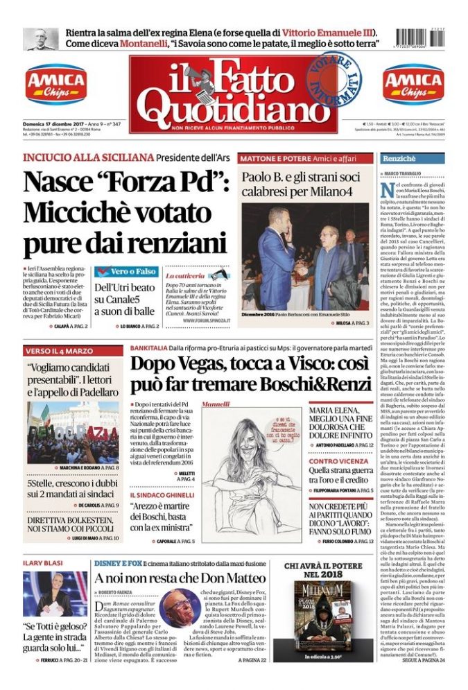 Copertina di domenica 17 dicembre 2017