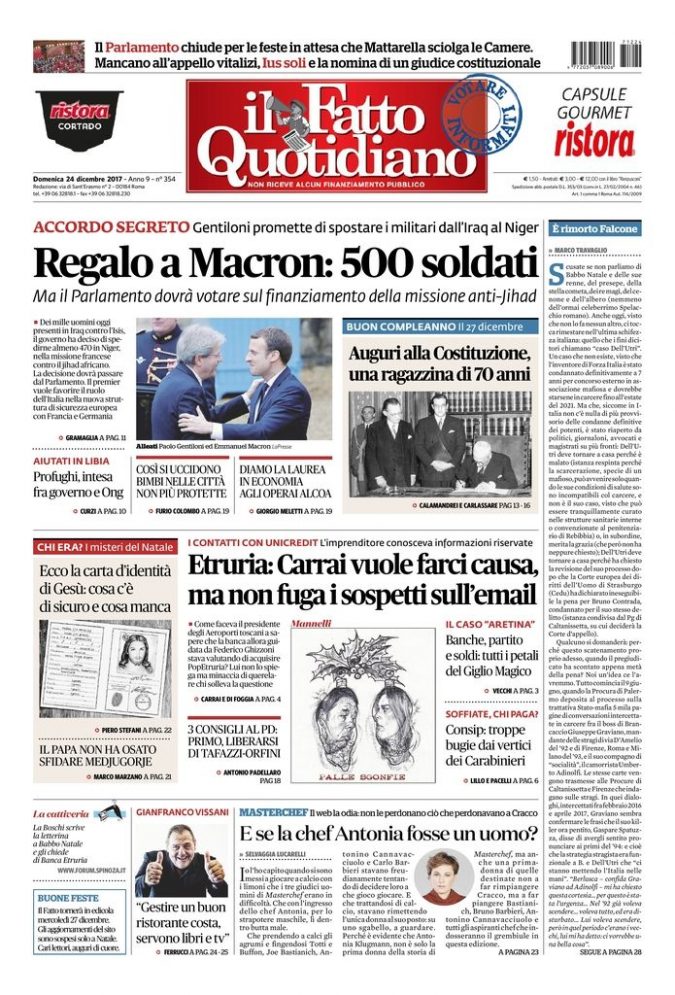 Copertina di domenica 24 dicembre 2017