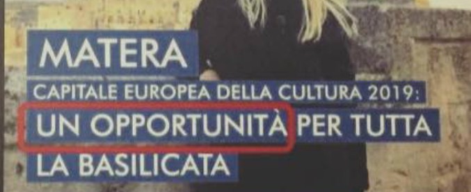 Francesca Barra e lo strafalcione sui manifesti di Matera capitale della cultura: “Un opportunità”. Scritto senza apostrofo