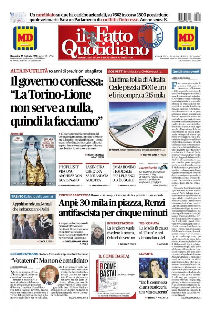 Copertina di domenica 25 febbraio 2018