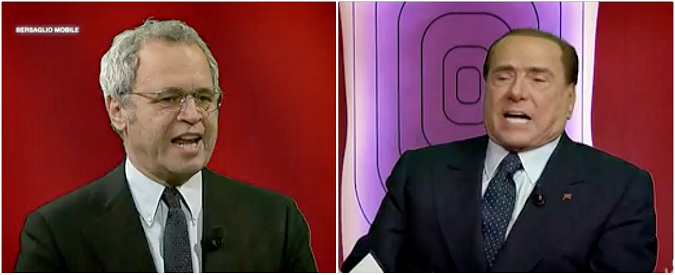 Copertina di Berlusconi e Mentana, ancora scintille. “Sì, il Tav l’ho inventato io”. Poi la gaffe col giornalista sulle lauree M5s