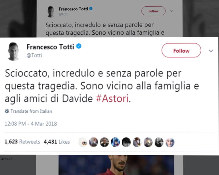 Copertina di Astori, “Ciao Davide”. I saluti sui social di compagni, colleghi e delle società che lo hanno visto in campo