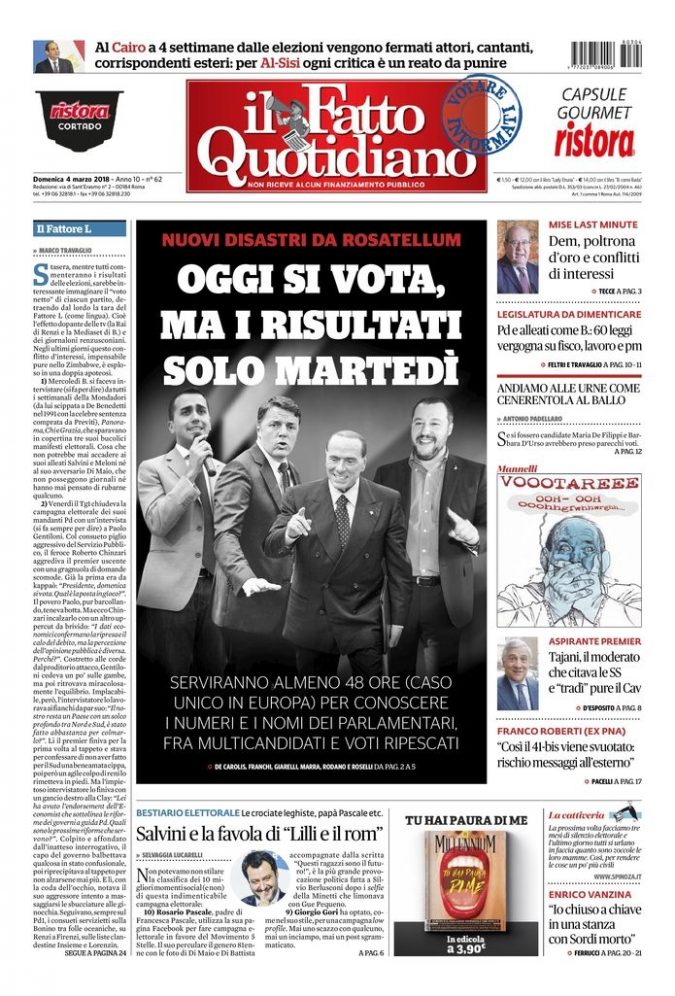 Copertina di domenica 4 marzo 2018