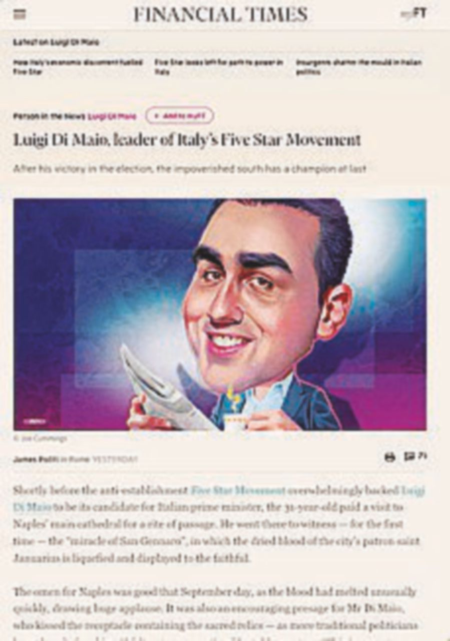 Copertina di Il Financial Times punta su Di Maio: “È un moderato”