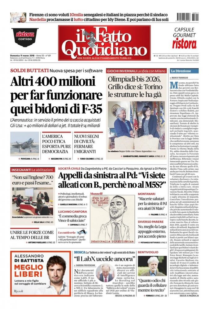 Copertina di domenica 11 marzo 2018