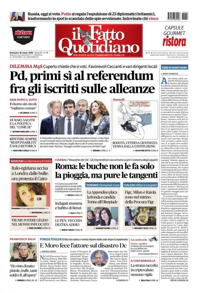 Copertina di domenica 18 marzo 2018