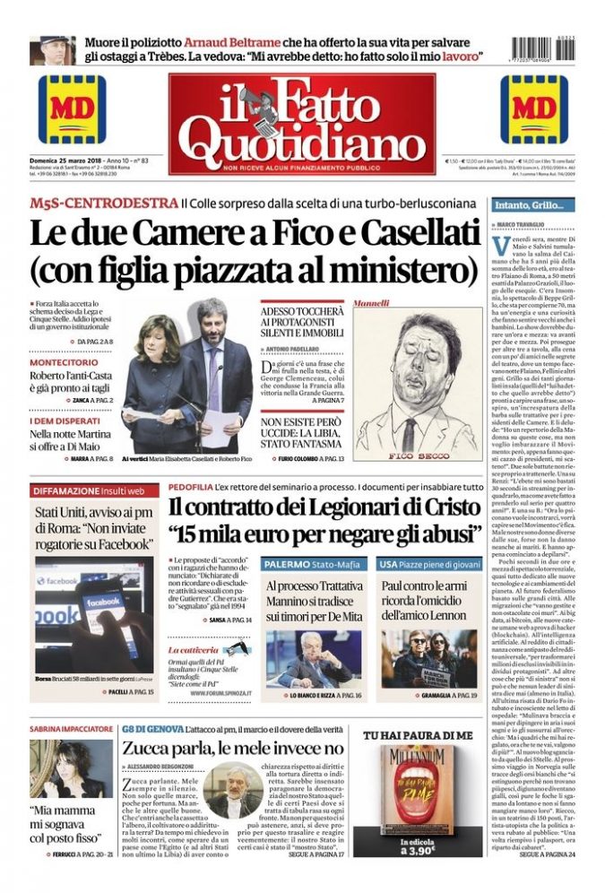 Copertina di domenica 25 marzo 2018