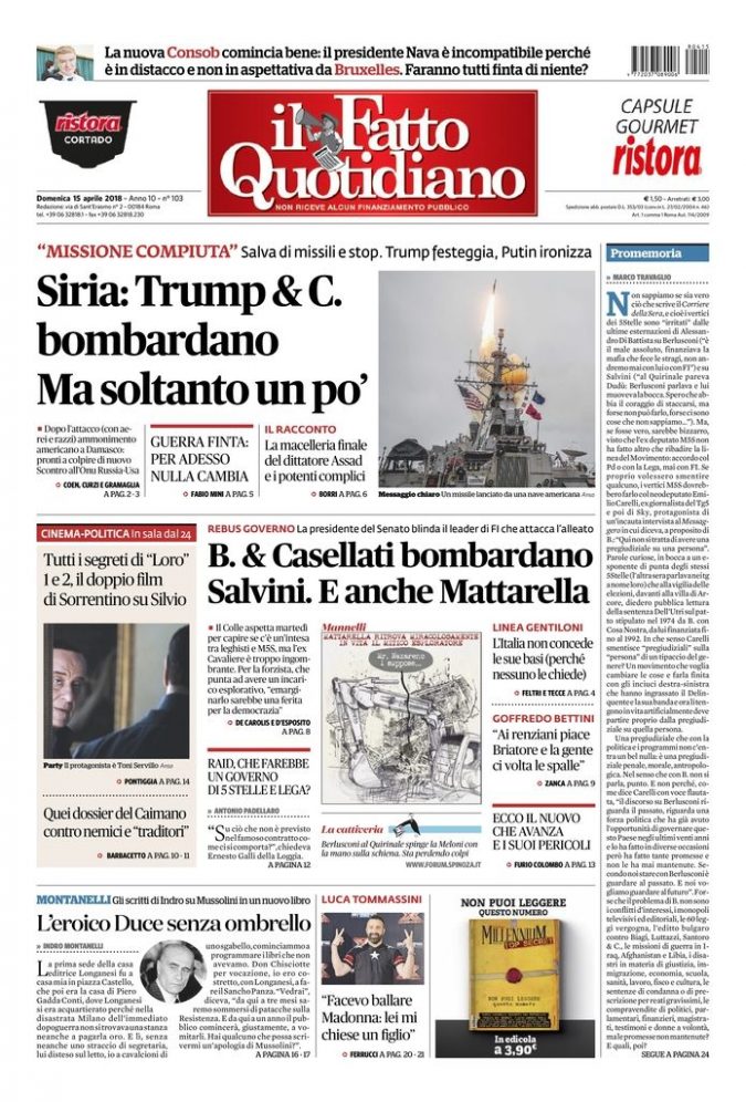 Copertina di domenica 15 aprile 2018