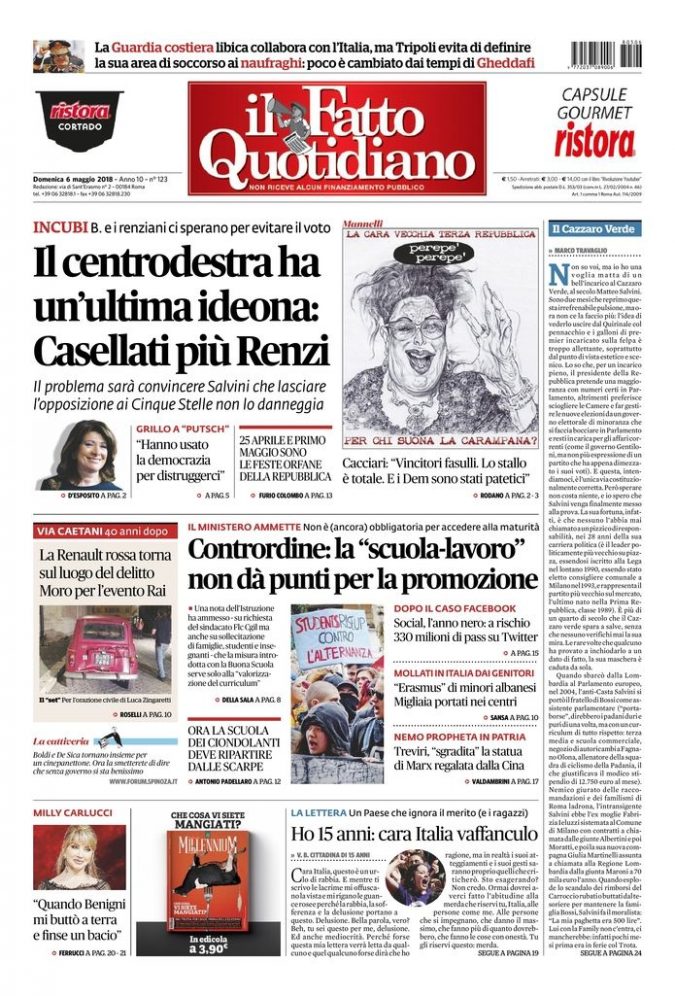 Copertina di domenica 6 maggio 2018