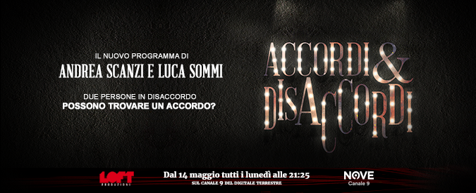 Copertina di Accordi&Disaccordi, arriva in prima serata su Nove dal 14 maggio il nuovo talk show di Andrea Scanzi e Luca Sommi