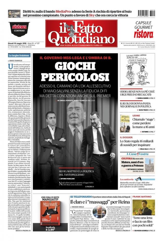 Copertina di giovedì 10 maggio 2018