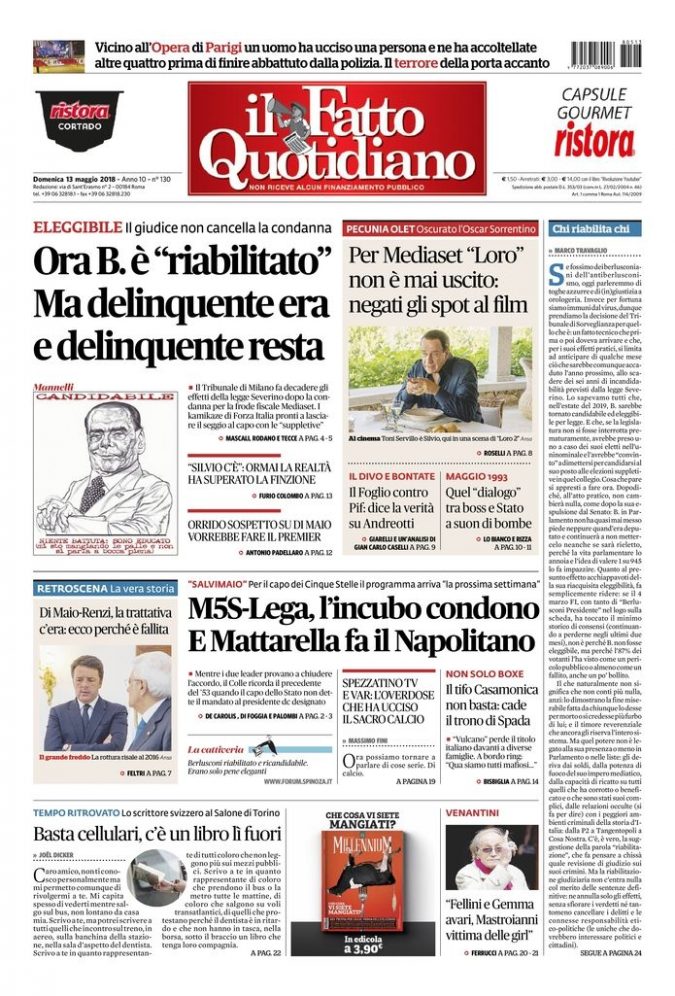 Copertina di domenica 13 maggio 2018